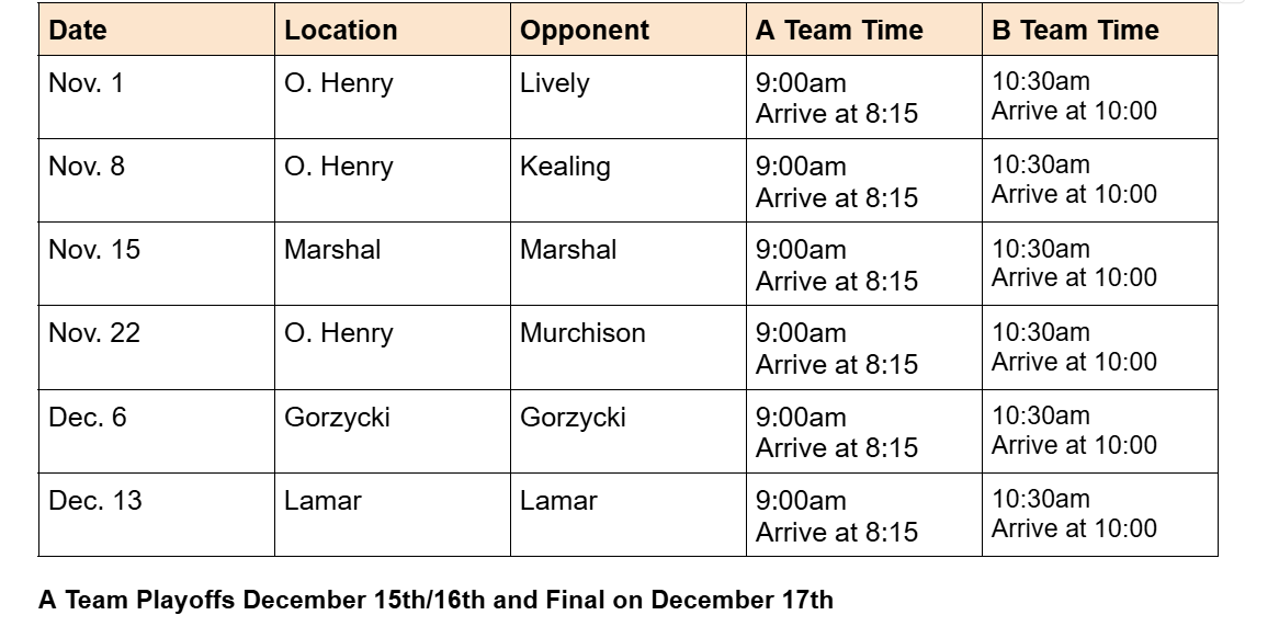 Boys Soccer Schedule