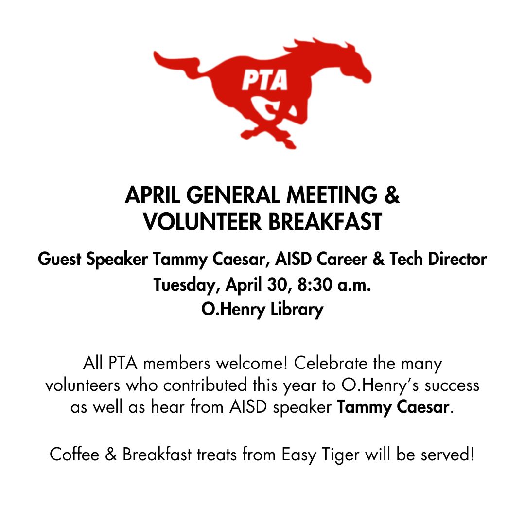 April PTA General Meetng and Volunteer Breakfast