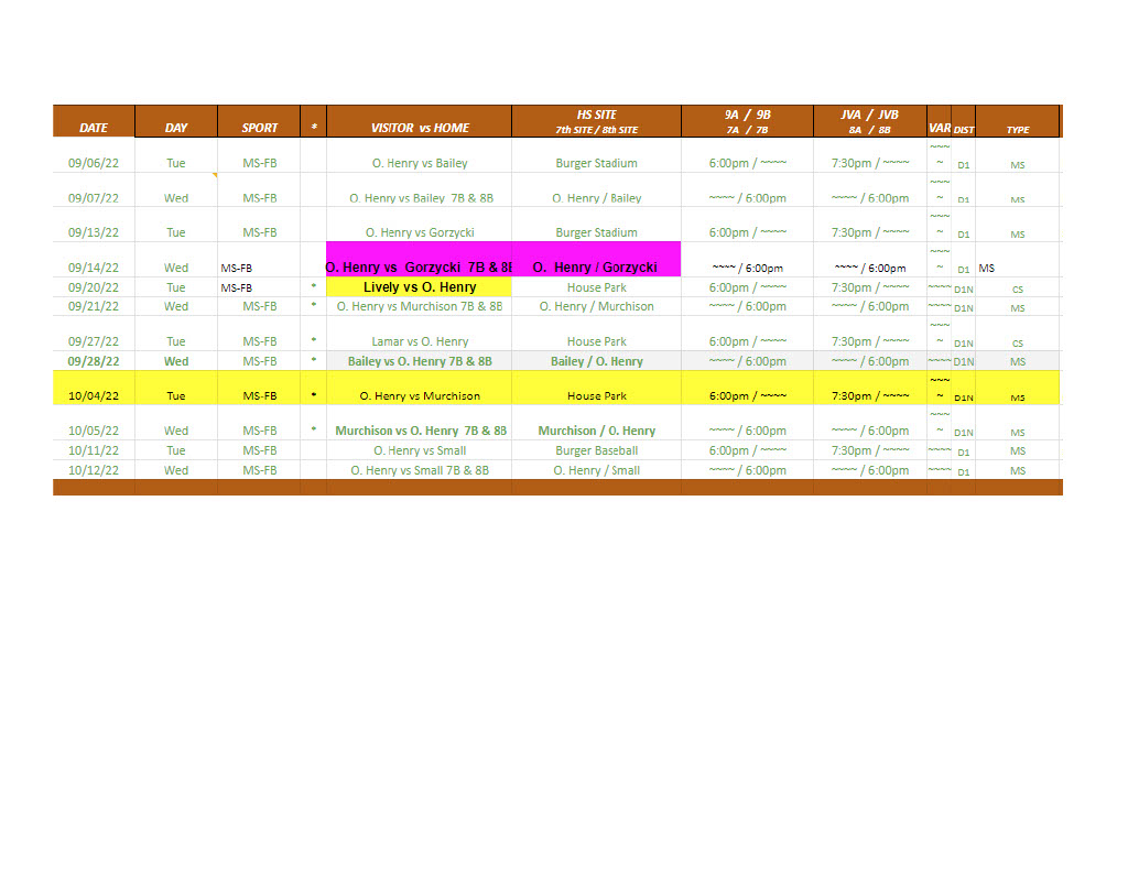 OHMS Football Schedule 22-23